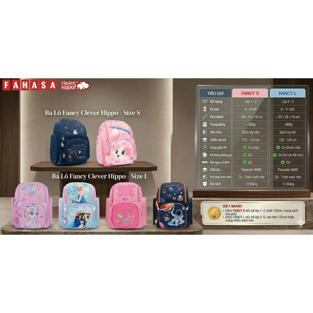 Ba Lô Chống Gù Fancy Clever Hippo Mẫu Mới 2026 - Việt Tinh Anh