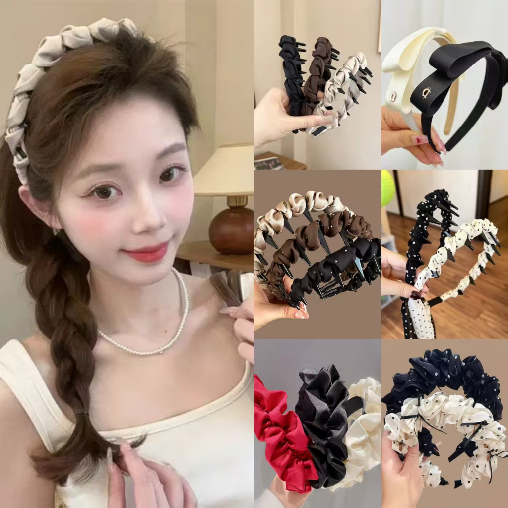 🌈patrackiy✨Băng đô xược xoắn vặn thừng phồng tóc cao cấp cho nữ, băng đô sóng chống trượt vải satin đính hạt