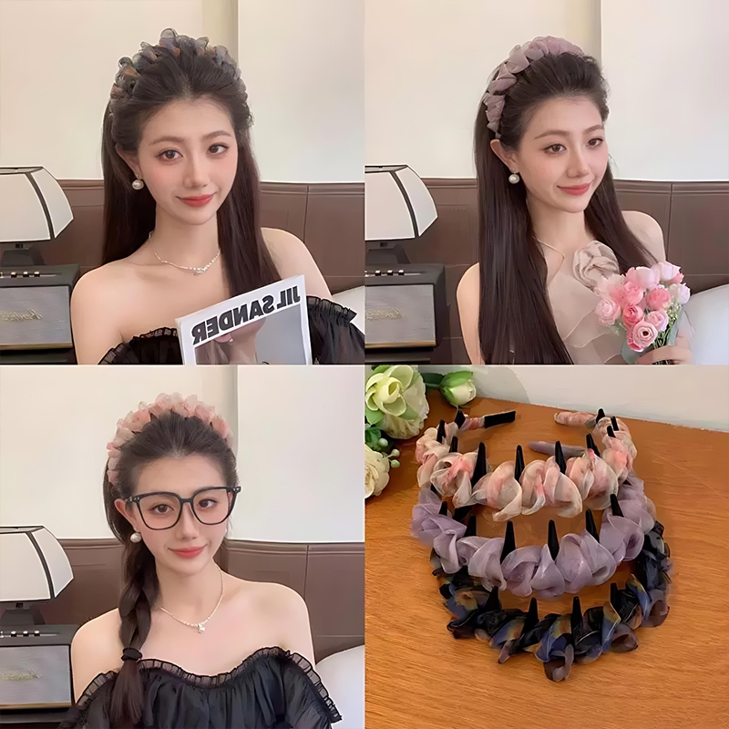 🌈patrackiy✨Băng đô xược xoắn vặn thừng phồng tóc cao cấp cho nữ, băng đô sóng chống trượt vải satin đính hạt