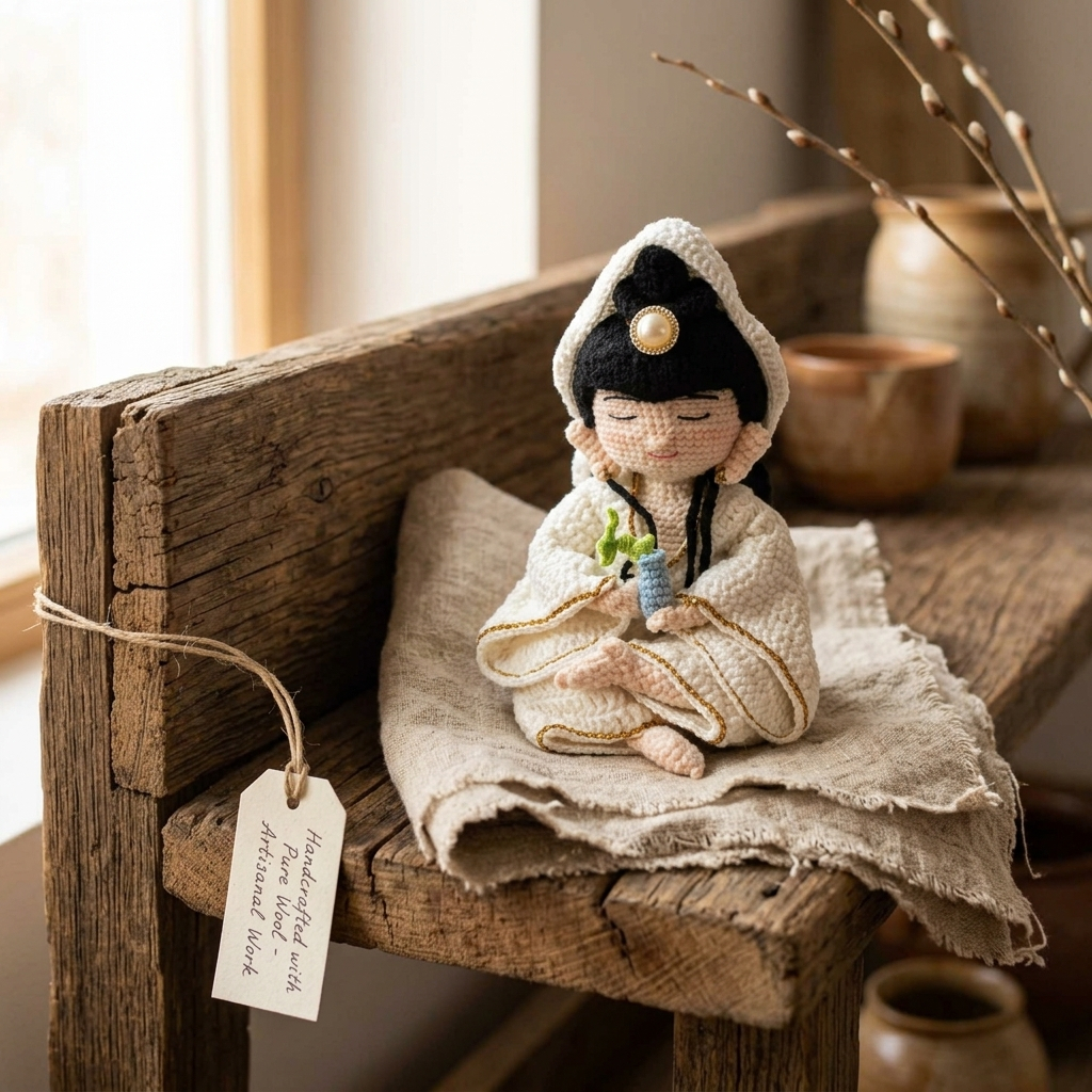 Tượng Quan Âm Bồ Tát Len Handmade Ngồi Thiền Decor Square – Trang Trí, Quà Tặng Bình An, May Mắn, Phong Thủy