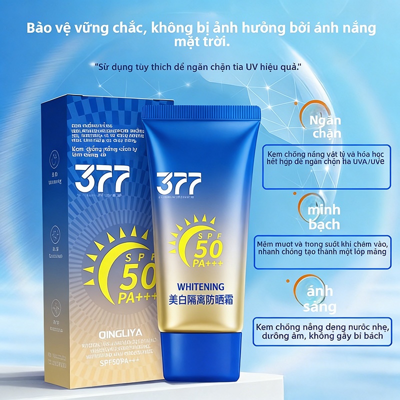 【BÁN CHẠY】Kem Chống Nắng 377 SPF50 PA++++ 50g Nâng Tone Dưỡng Ẩm Chống Tia UV Không Bết Dính
