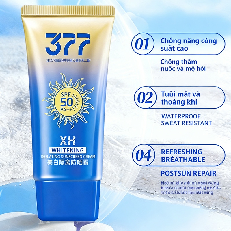 【BÁN CHẠY】Kem Chống Nắng 377 SPF50 PA++++ 50g Nâng Tone Dưỡng Ẩm Chống Tia UV Không Bết Dính