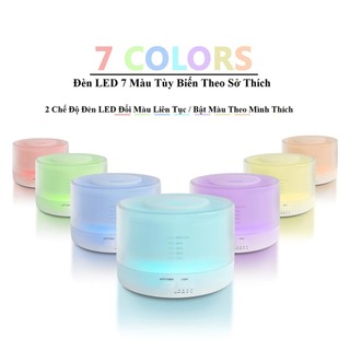 Máy Xông Tinh Dầu Khuếch Tán Phun Sương Tạo Ẩm 550ml - Đèn Led 7 Màu, Remote, Tự Tắt An Toàn