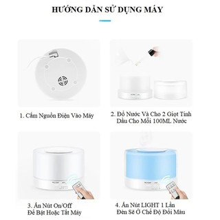 Máy Xông Tinh Dầu Khuếch Tán Phun Sương Tạo Ẩm 550ml - Đèn Led 7 Màu, Remote, Tự Tắt An Toàn