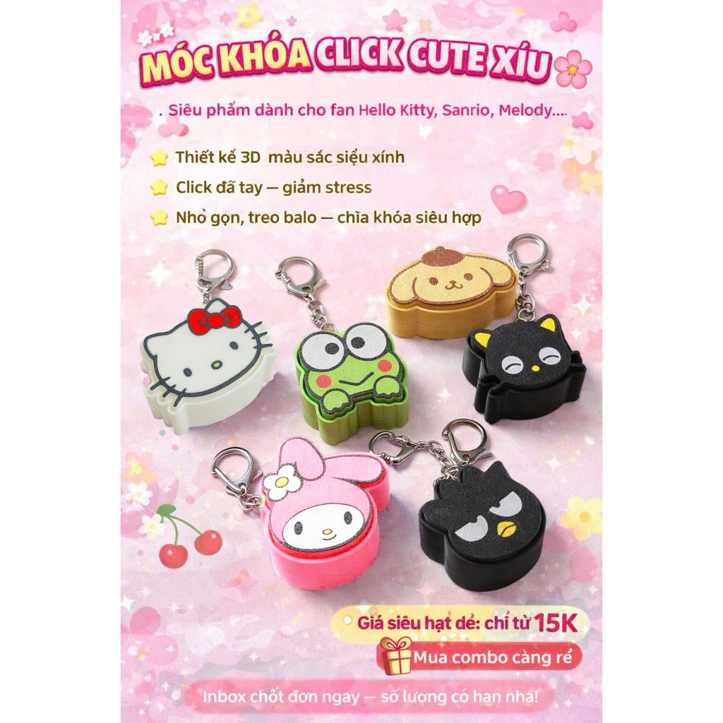 Móc khóa Click Switch dễ thương Sanrio/Hello Kitty Characters-Fidget ...