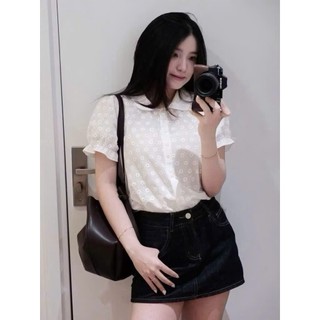 Áo sơ mi ren cộc tay vải siêu mềm mát, áo thô boi tay dúm LAVIAN SM18