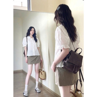 Áo sơ mi ren cộc tay vải siêu mềm mát, áo thô boi tay dúm LAVIAN SM18