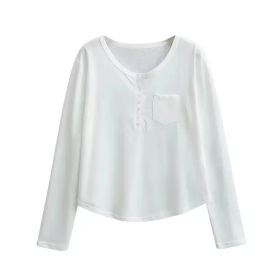 Áo thun dài tay nữ basic có túi sành điệu thun cotton co giãn thoáng mát thấm hút mồ hôi