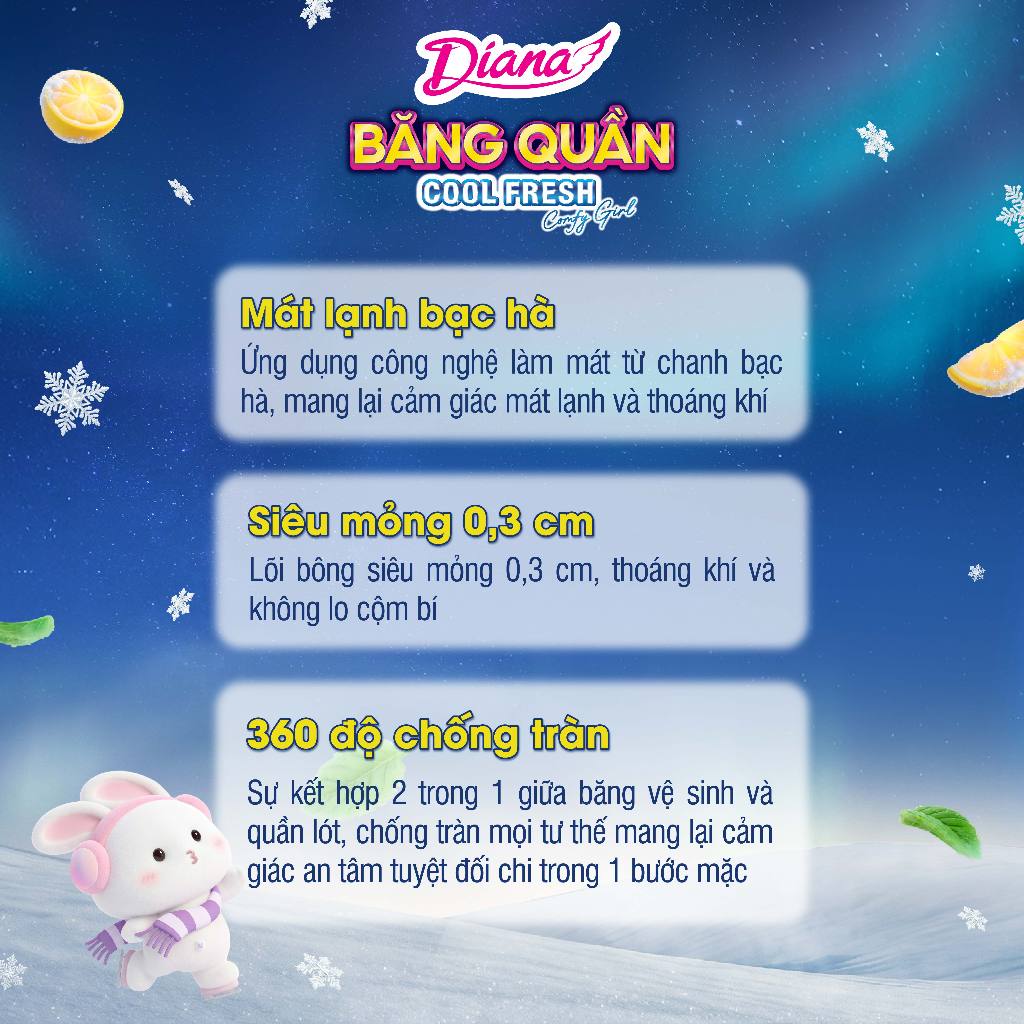 [Combo 6 gói] Băng Quần Diana Comfy Girl Cool Fresh, mát lạnh không hầm bí, size M-L 2 miếng/gói