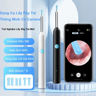 Que Lấy Ráy Tai Thông Minh Có Đèn LED & Camera 8MP, Kết Nối WiFi, Xem Hình Ảnh Rõ Nét Trên App, Đầu Mềm An Toàn