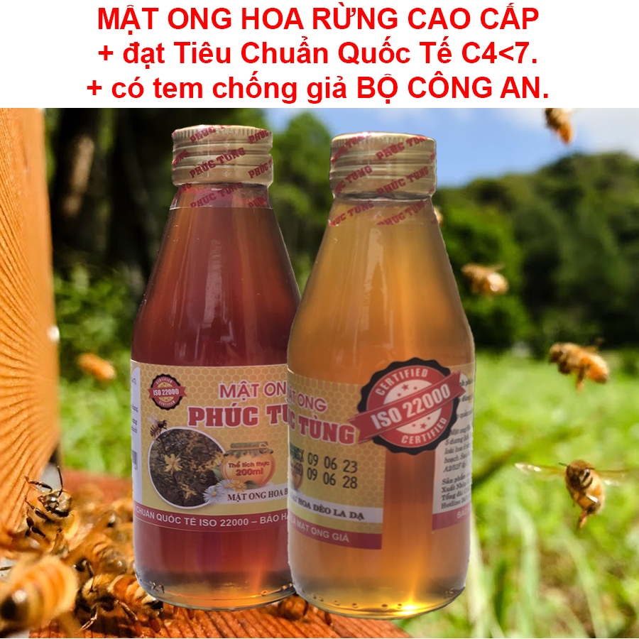 [HÀNG CHẤT LƯỢNG] có tem chống giả BỘ CÔNG AN. combo khuyến mãi: 1 chai thuỷ tinh 200ML mật ong hoa rừng đèo la dạ + 1 c