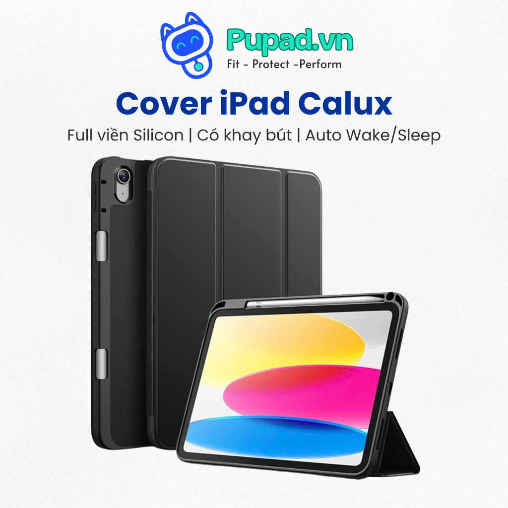 Bao Da iPad PUPAD Có Khay Bút, Viền Silicon Chống Sốc Cho A16 Gen 10/11 Air Pro 11 M1 M2 M3 M4 - P01