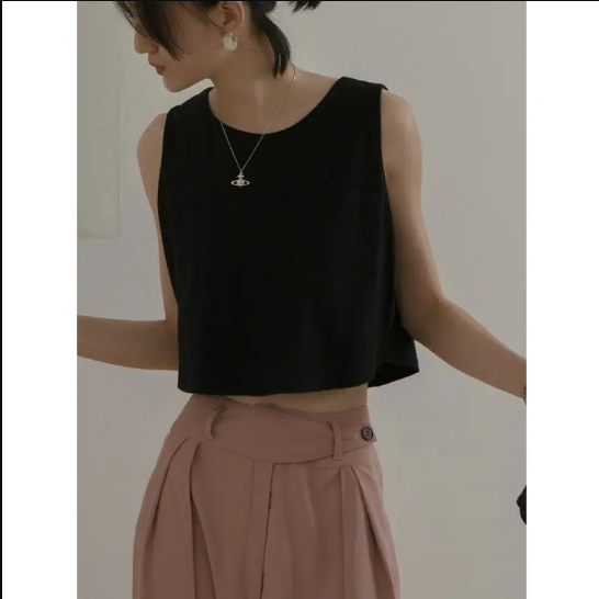 Áo ba lỗ nữ trơn có túi đơn giản basic freesize dưới 63kg thun cotton co giãn thoáng mát