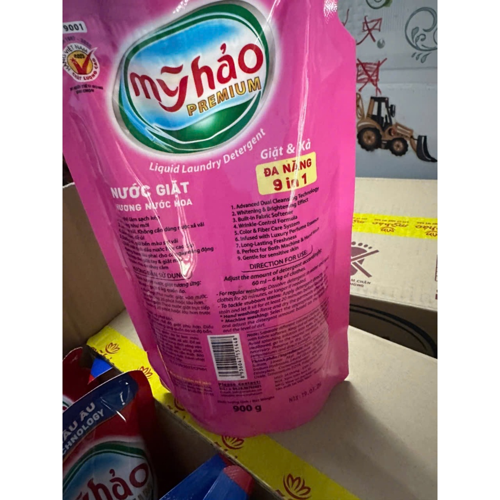 Nước Giặt Cao Cấp Công Nghệ Châu Âu 9IN1 Mỹ Hảo | Hương Nước Hoa Giặt Tay Và Giặt Máy | Túi 900gr