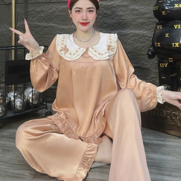 Đồ ngủ dễ thương,đồ bộ pijama không cài nút,đồ ngủ lụa lạnh cao cấp,bộ tiểu thư mịn mát hottrend[09]