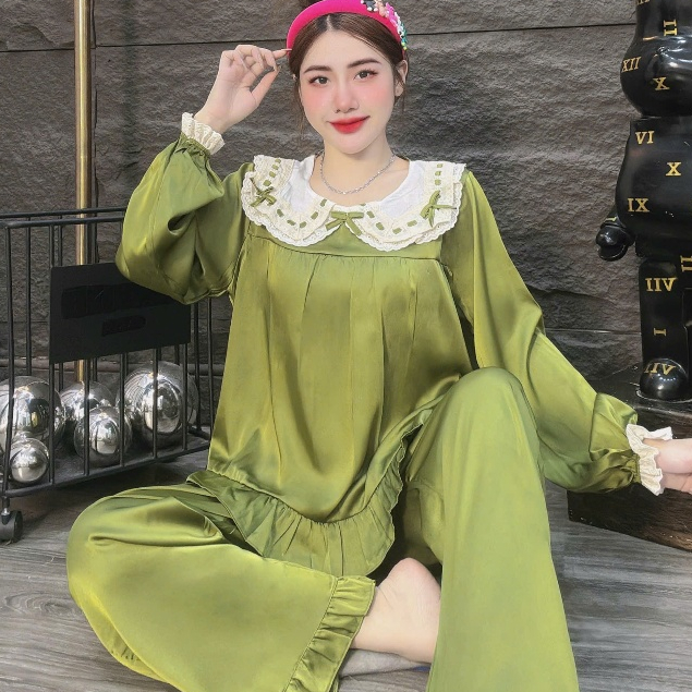 Đồ ngủ dễ thương,đồ bộ pijama không cài nút,đồ ngủ lụa lạnh cao cấp,bộ tiểu thư mịn mát hottrend[09]