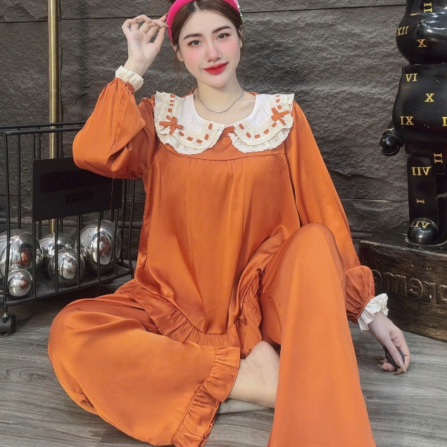 Đồ ngủ dễ thương,đồ bộ pijama không cài nút,đồ ngủ lụa lạnh cao cấp,bộ tiểu thư mịn mát hottrend[09]