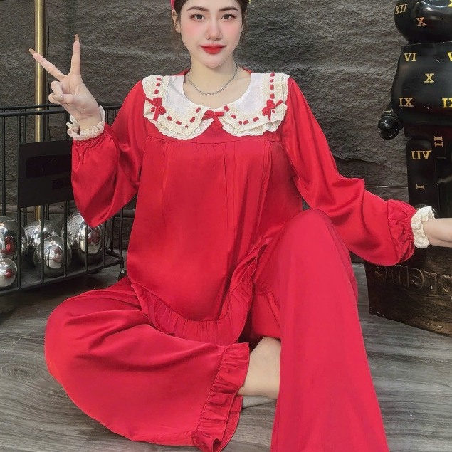 Đồ ngủ dễ thương,đồ bộ pijama không cài nút,đồ ngủ lụa lạnh cao cấp,bộ tiểu thư mịn mát hottrend[09]