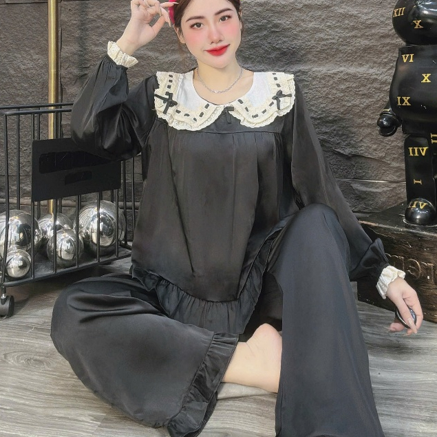 Đồ ngủ dễ thương,đồ bộ pijama không cài nút,đồ ngủ lụa lạnh cao cấp,bộ tiểu thư mịn mát hottrend[09]