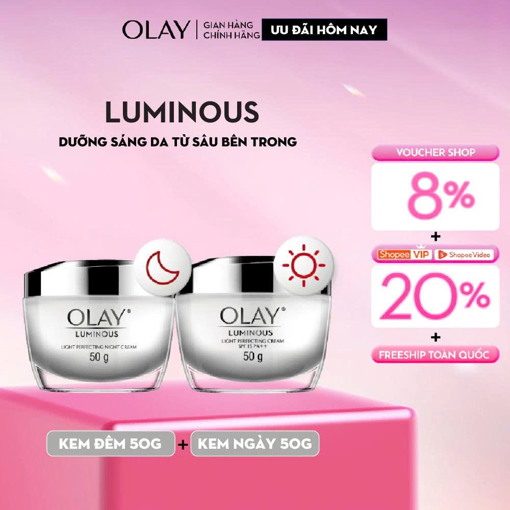 Combo 2: Kem Dưỡng Ẩm OLAY LUMINOUS Ngày & Đêm Dưỡng Sáng Da 50G X2