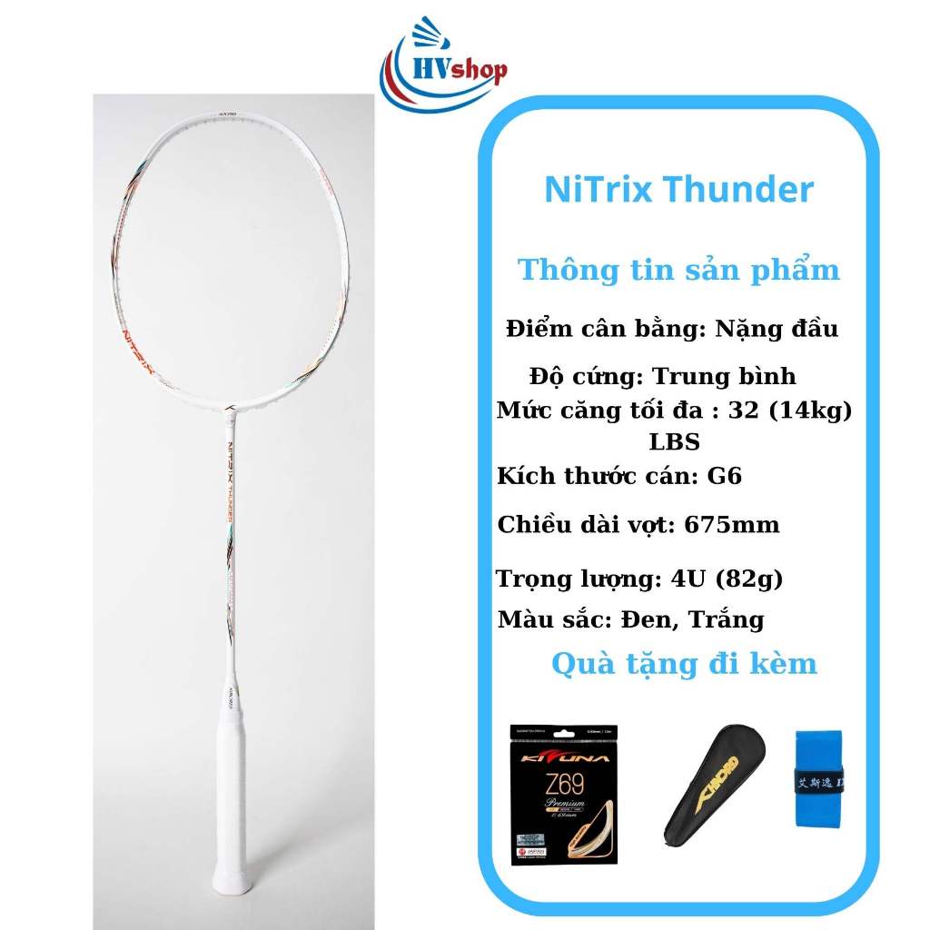 Vợt cầu lông Hundred Nitrix Thunder, KHUNG CHƯA CĂNG, vợt tấn công mạnh mẽ - HVShop