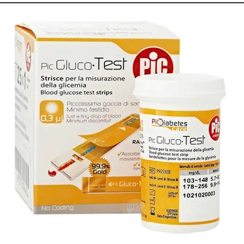 Que thử đường huyết PIC GLUCO TEST( Hộp 1 lọ 25 que)