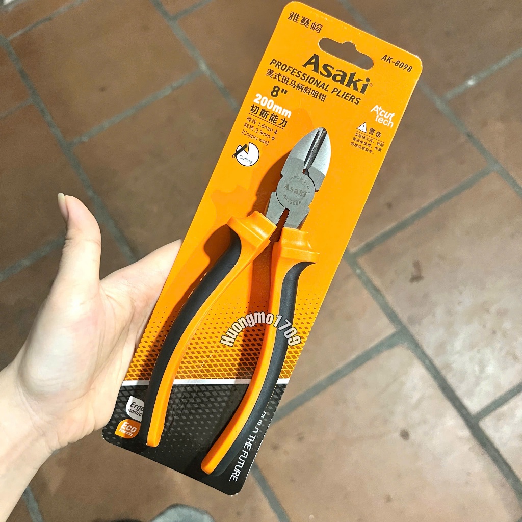 Kìm đa năng 8 inch 200mm kiểu Đức Asaki Kìm điện Kềm cắt kềm răng kềm mũi nhọn A+cut Tech thép CR-V siêu cứng bền cắt kẹ