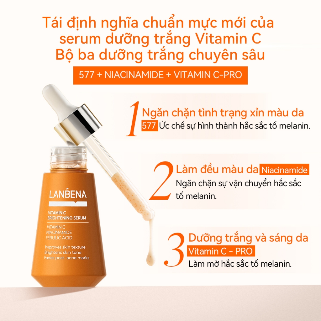 LANBENA Serum  Vitamin C Niacinamide (15ml30ml) -Dưỡng Sáng Mờ Thâm Sạm Trẻ Hóa Da Dưỡng Ẩm, Đều Màu Da