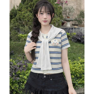 Áo babytee kẻ kèm khăn mẫu mới kẻ hàn quốc xinh xắn hottrend 2026 cho phong cách thời trang hiện đạ