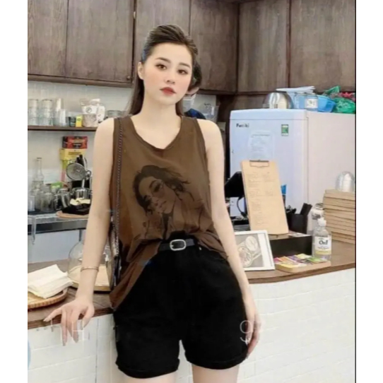 Áo ba lỗ nữ in hình cô gái SMART đơn giản basic freesize dưới 63kg thun cotton co giãn thoáng mát