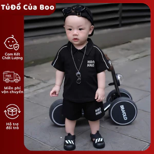 Set Đồ Bé Trai Polo Đen HANHAN, Bộ Quần Áo Bé Trai Cotton Cao Cấp 6-15kg Phong Cách Hàn Quốc A30