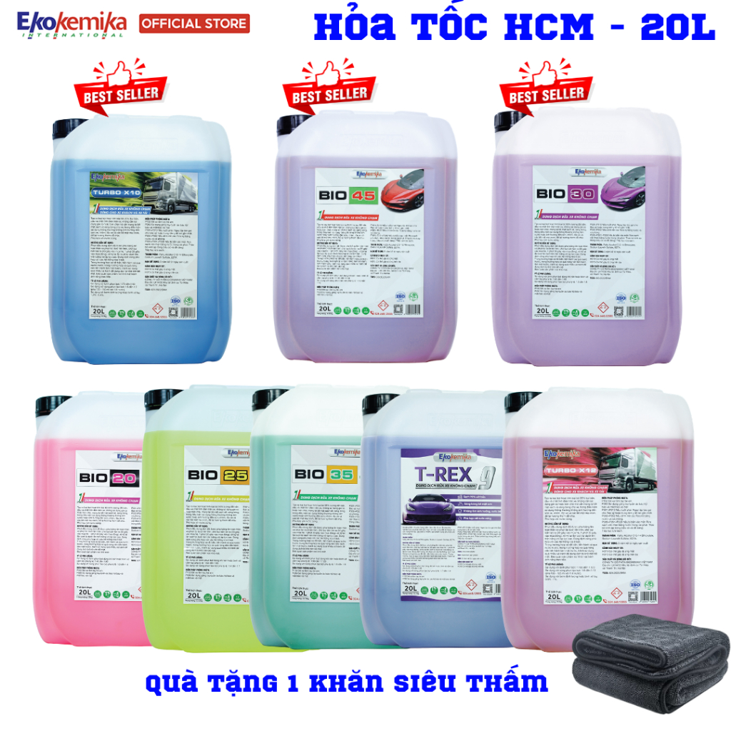 Nước Rửa Xe Không Chạm Ekokemika Bio 20,Bio 25,Bio 30,Bio 35,Bio 45,Turbo X12,Turbo X10 Can 20l Tặng Khăn