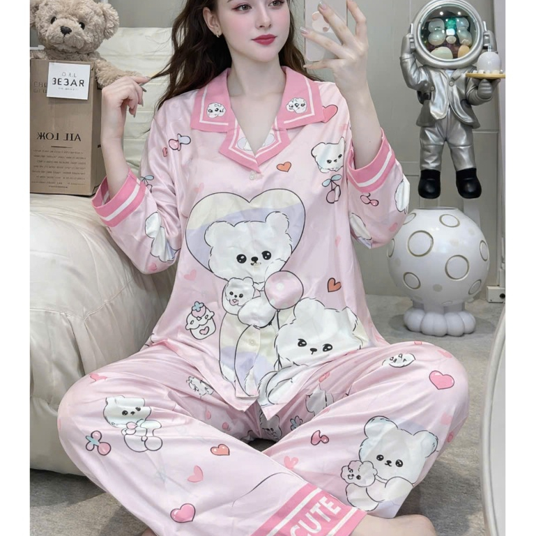 Đồ bộ nữ đồ mặc nhà,đồ ngủ đẹp cho nữ,pijama dài tay lụa lạnh cao cấp, bộ tiểu thư mềm mịn mát [280]