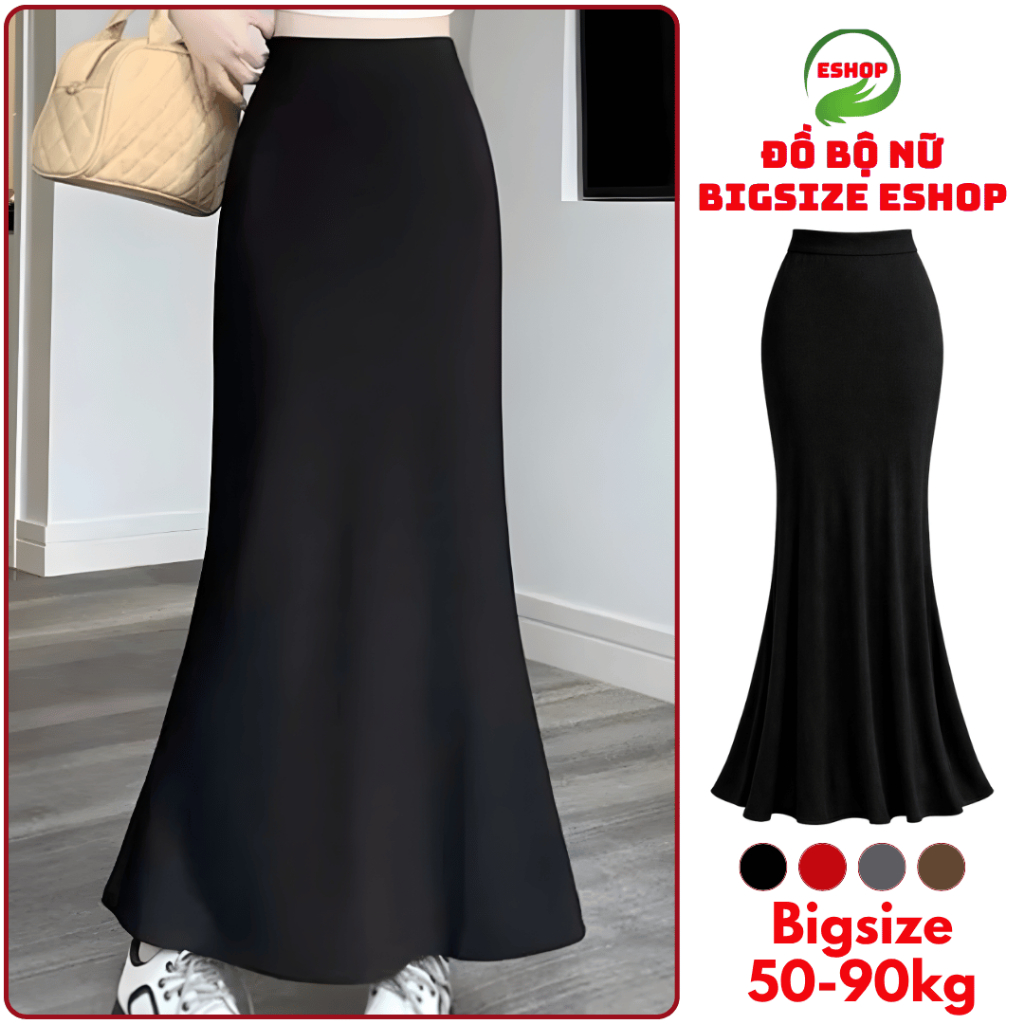 Chân Váy Đuôi Cá Dáng Dài 105cm Bigsize ESHOP Ôm Body Thun Gân Hàn Co Giãn Quyến Rũ MS5017