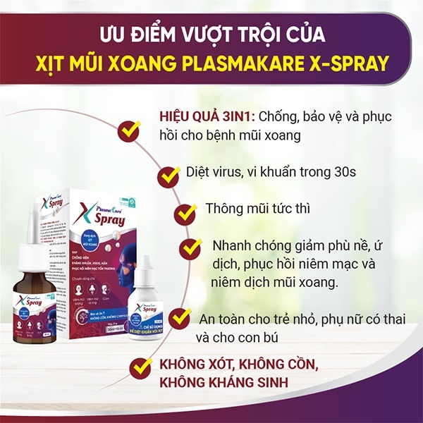 Xịt Mũi Xoang Nano Bạc PlasmaKare X Spray 30ml Vệ Sinh Làm Sạch Mũi Xoang, Xoang Cấp Và Mạn Tính