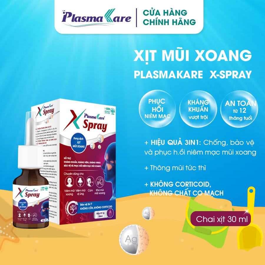 Xịt Mũi Xoang Nano Bạc PlasmaKare X Spray 30ml Vệ Sinh Làm Sạch Mũi Xoang, Xoang Cấp Và Mạn Tính