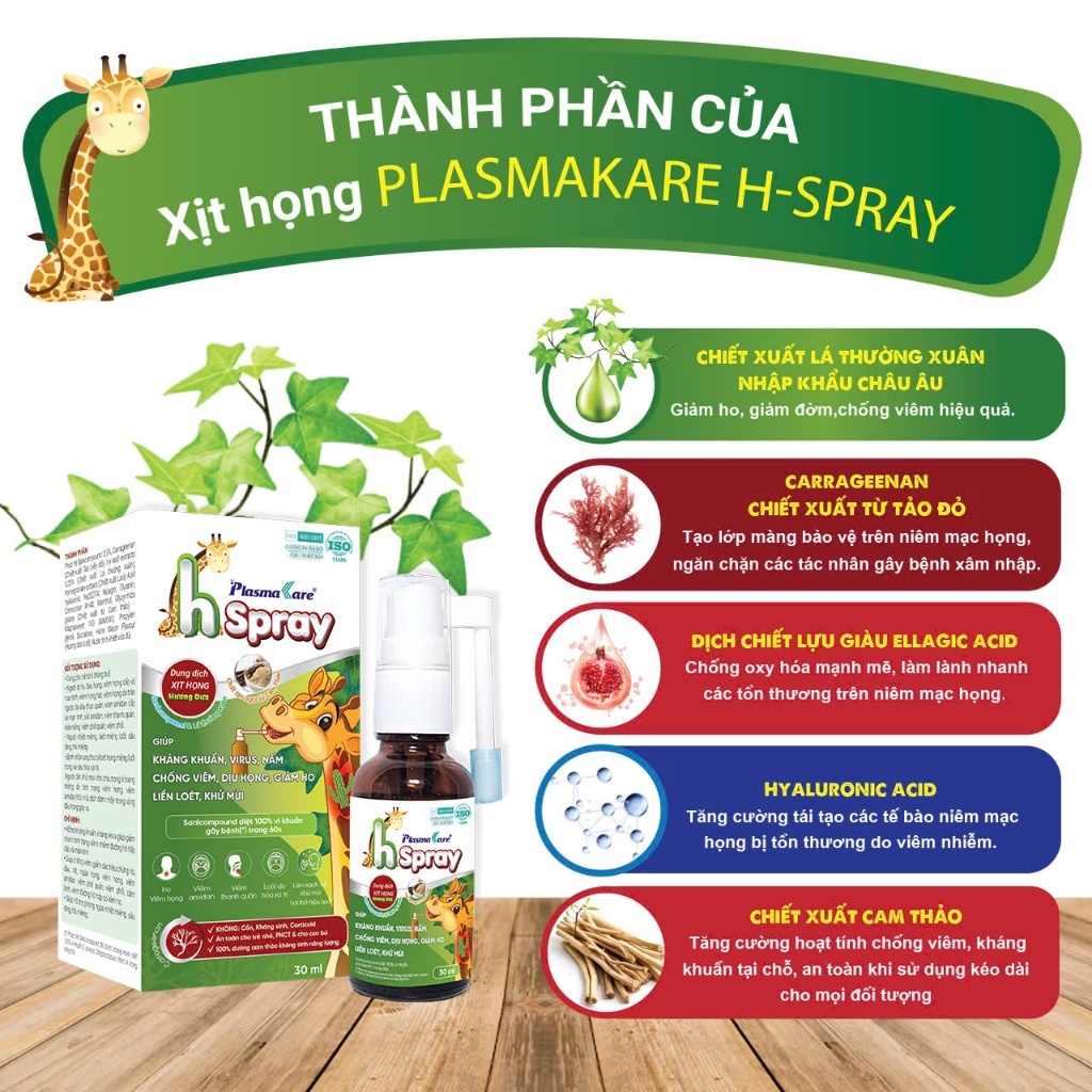 Xịt Họng PlasmaKare HSpray 30ml Cho Bé Từ 6 Tháng Giảm Ho Đau Họng Viêm Amidan