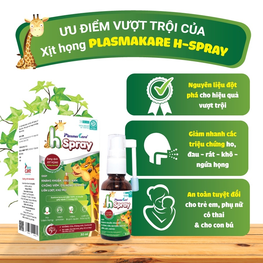 Xịt Họng PlasmaKare HSpray 30ml Cho Bé Từ 6 Tháng Giảm Ho Đau Họng Viêm Amidan