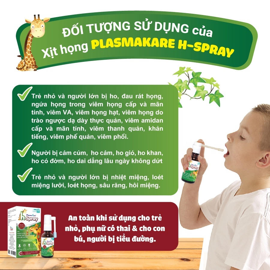 Xịt Họng PlasmaKare HSpray 30ml Cho Bé Từ 6 Tháng Giảm Ho Đau Họng Viêm Amidan