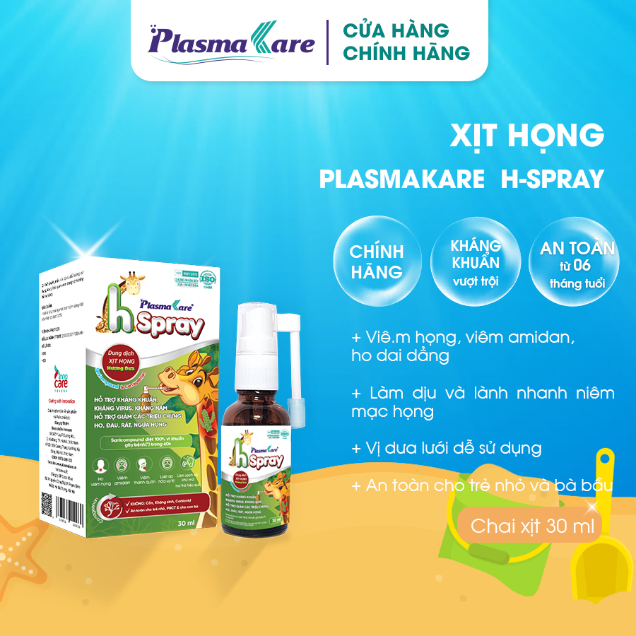 Xịt Họng PlasmaKare HSpray 30ml Cho Bé Từ 6 Tháng Giảm Ho Đau Họng Viêm Amidan