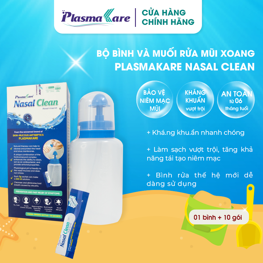 Bình Rửa Và Muối Rửa Mũi Xoang PlasmaKare Nasal Clean Làm Sạch Mũi Xoang Hiệu Quả ,An To