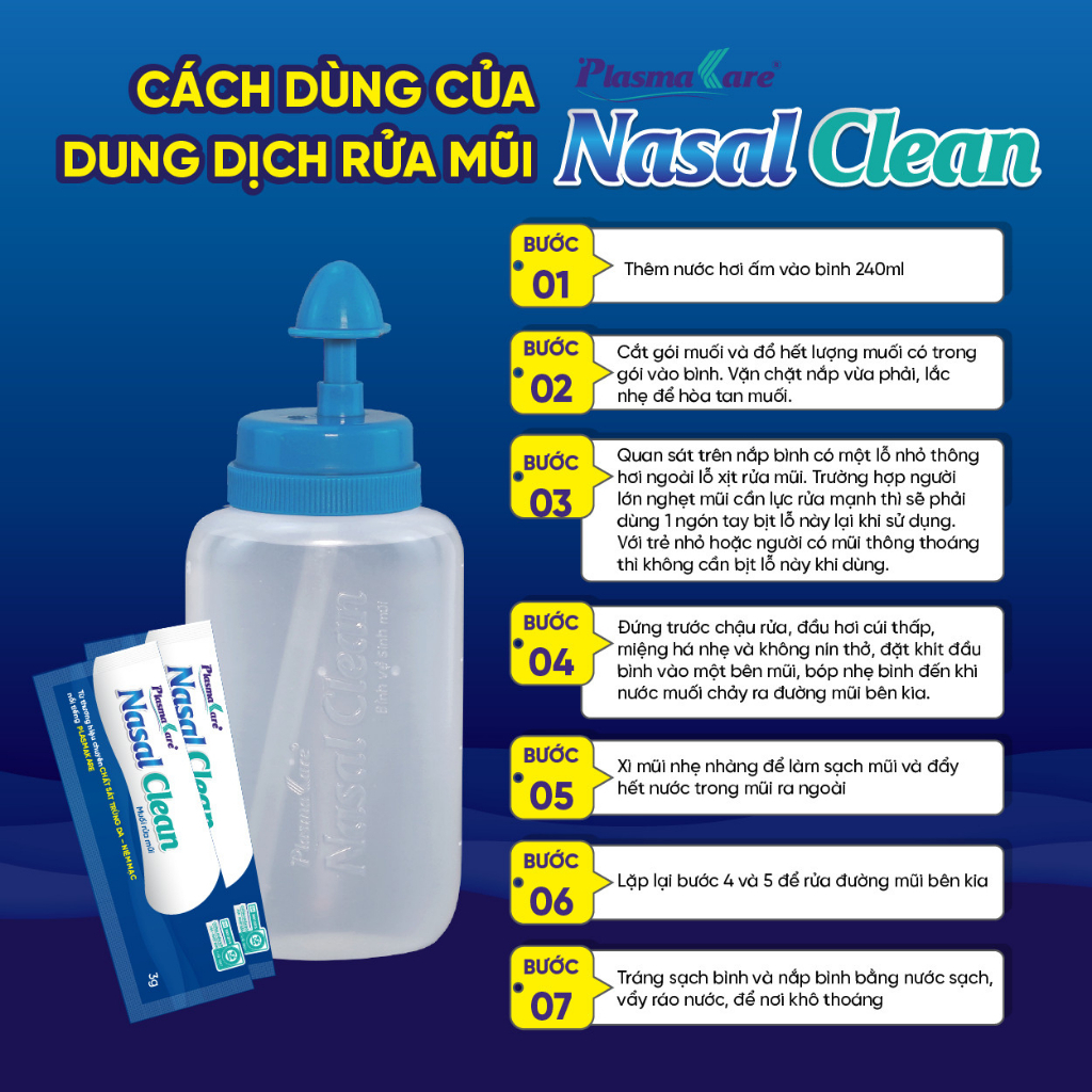 Bình Rửa Và Muối Rửa Mũi Xoang PlasmaKare Nasal Clean Làm Sạch Mũi Xoang Hiệu Quả ,An To