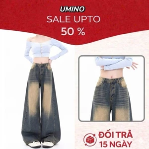 Quần jeans ống rộng, Quần bò ống rộng gân lưng cao bụi vàng Hot Hack dáng LN12
