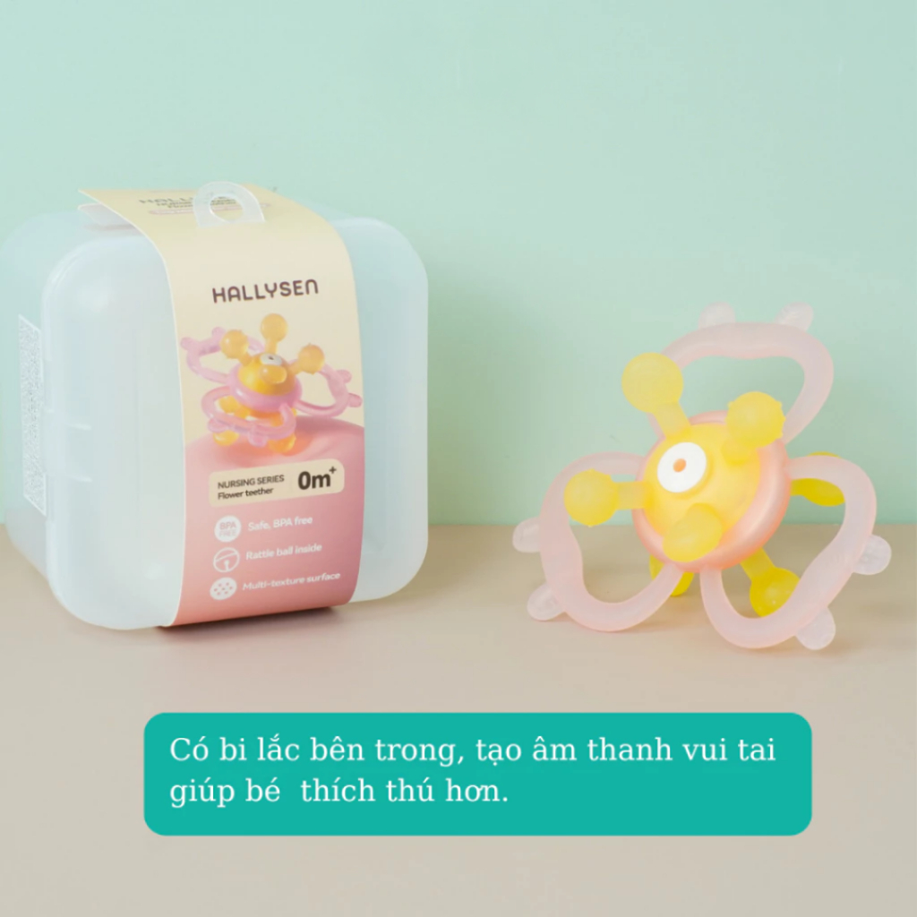 HALLYSEN Gặm Nướu Hình Hoa Xúc Xắc Cho Bé, Silicon Cao Cấp, Không Chứa BPA, an toàn cho bé