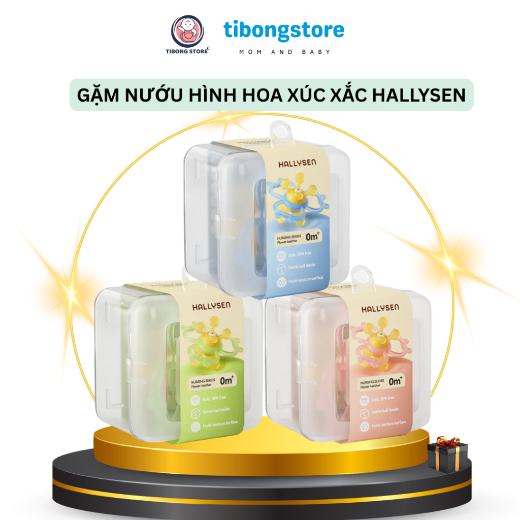 HALLYSEN Gặm Nướu Hình Hoa Xúc Xắc Cho Bé, Silicon Cao Cấp, Không Chứa BPA, an toàn cho bé