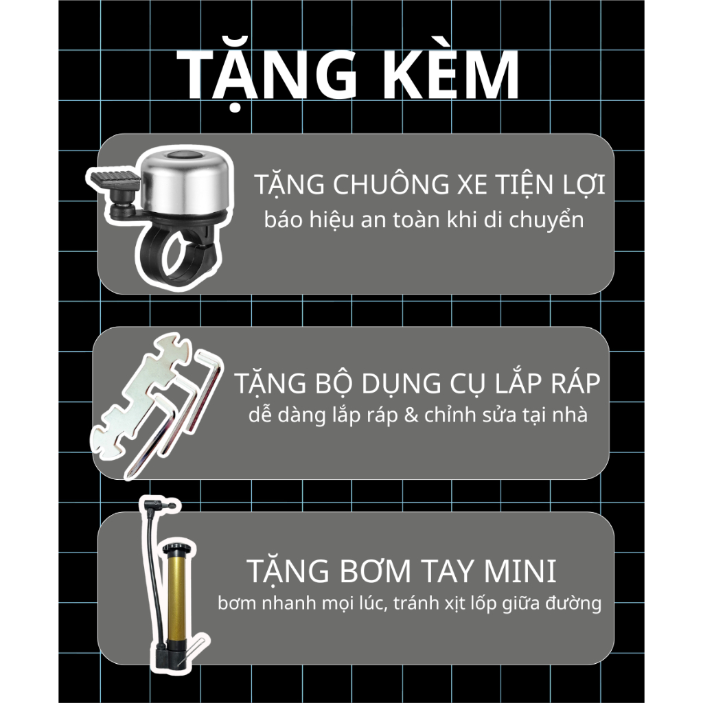 {XĐ-90 TẶNG KÈM BƠM TAY }XE Đạp Cho Bé Có Thể Gập Lại Đủ Size 12-16 inh ,Xe Đạp Có Phanh Kép An Toàn Cho Bé
