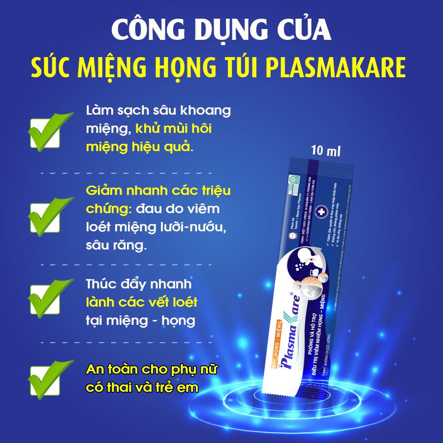 Súc Họng Miệng Nano Bạc PlasmaKare (Hộp 25 túi*10ml) Kiểm Soát Nhiễm Trùng Miệng Họng