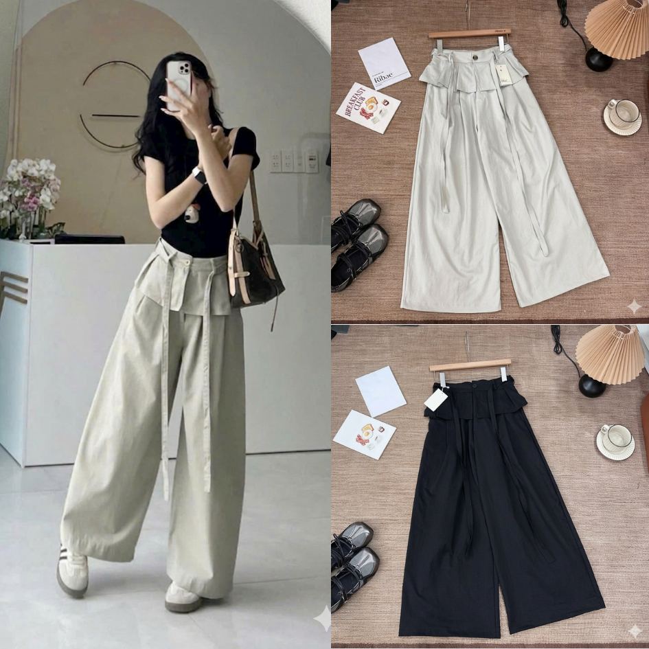 Quần ống suông nữ chất kaki phối viền bèo xinh xắn TẤM Q09