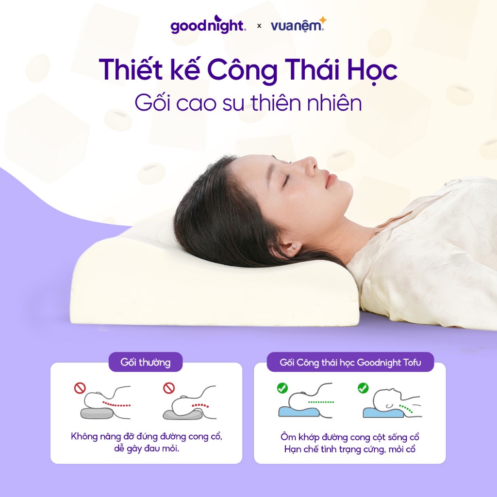 Gối cao su thiên nhiên, Gối công thái học Goodnight Tofu -Gối cao su tự nhiên, Gối thiết kế hiện đại | BigBuy360 - bigbuy360.vn
