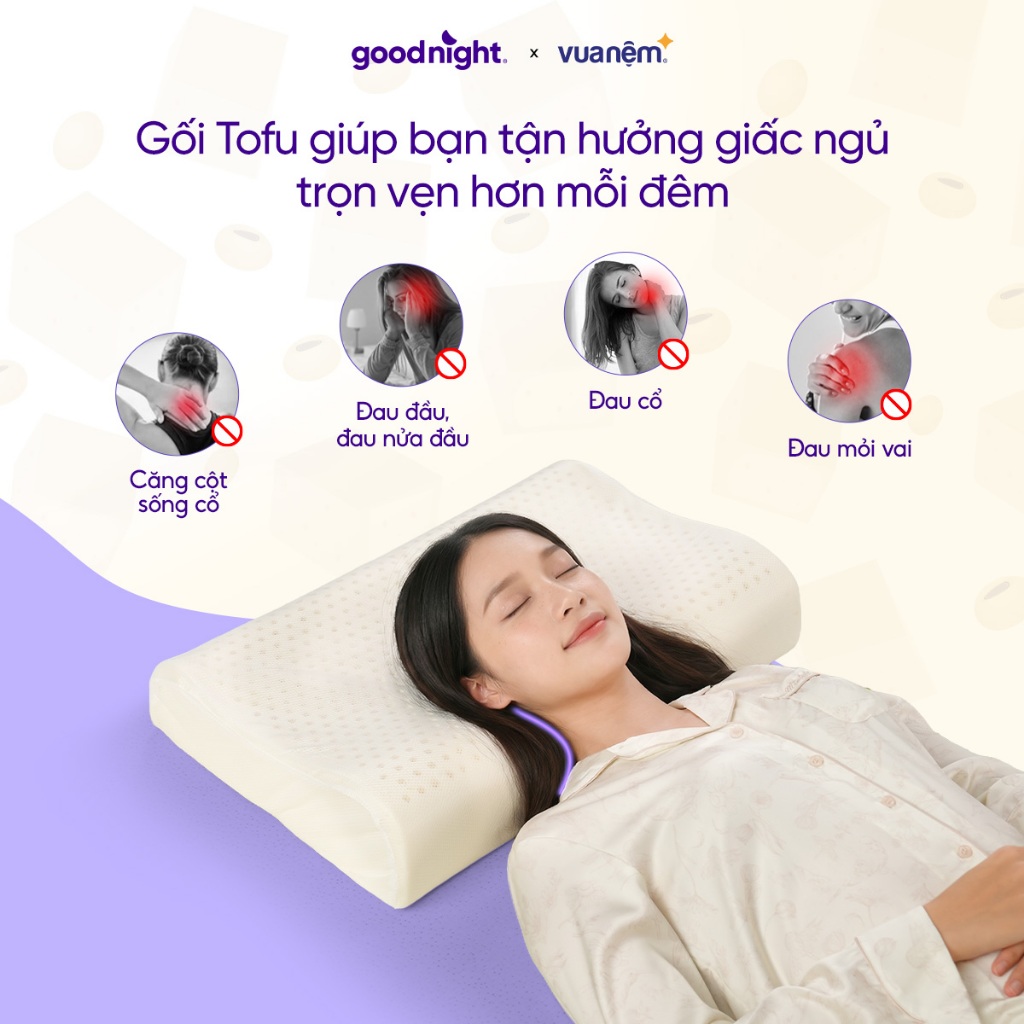 Gối cao su thiên nhiên, Gối công thái học Goodnight Tofu - Gối ngủ cao su, gối nằm